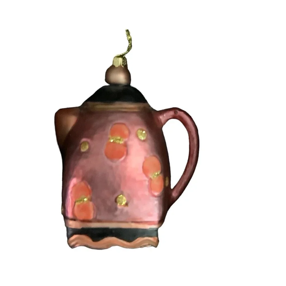 Coffee Themed Glass Ornaments Set of‎ 3 Semi-Vintage Java Mug Cup Hot Coffee Pot